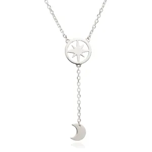 70% DISCOUNT   925 Sterling Silver Crescent Moon and Circle of Life Star Charm Pendant Necklace