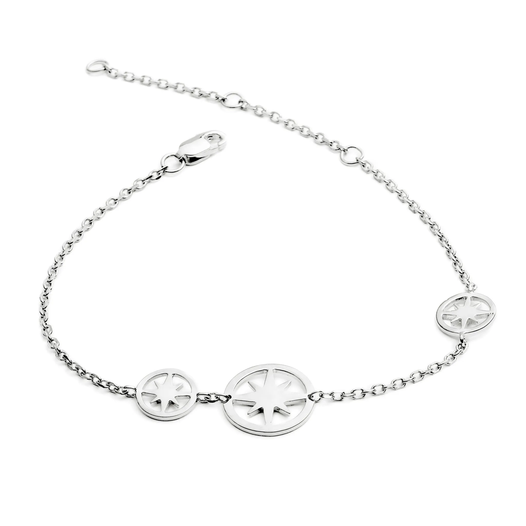 70%  DISCOUNT Three  Circle of Life  Star Charm Bracelet in 925 Sterling Silver