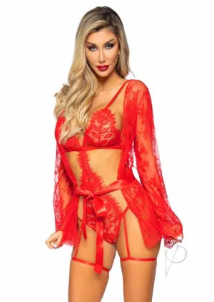 All Romance Lace Teddy & Robe Set Small – Red Eyelash Lace Bodysuit and Robe Set by Leg Avenue