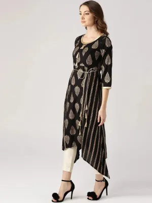 Black Printed Cotton Kurta