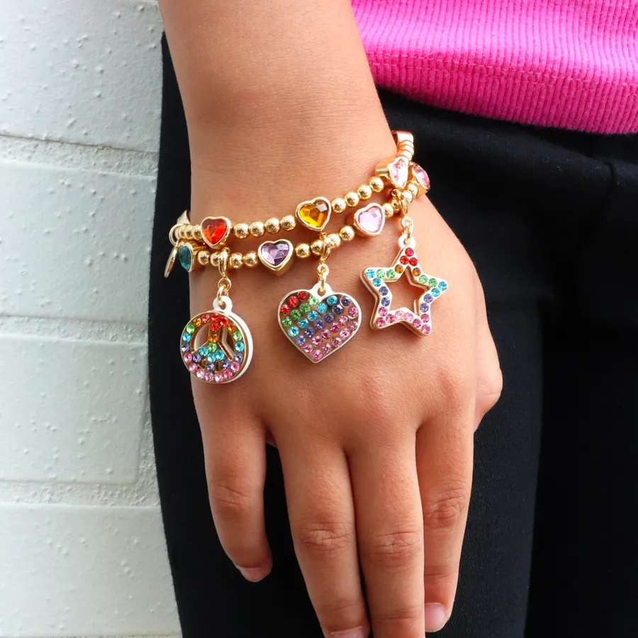 Charm It! Gold Rainbow Sparkle Peace Charm