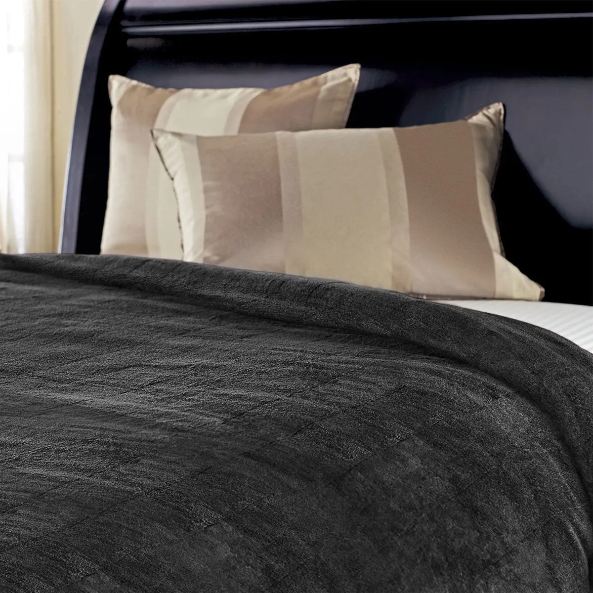 classic Channeled Velvet Plush Electric Heated Warming Blanket King Slate Gray