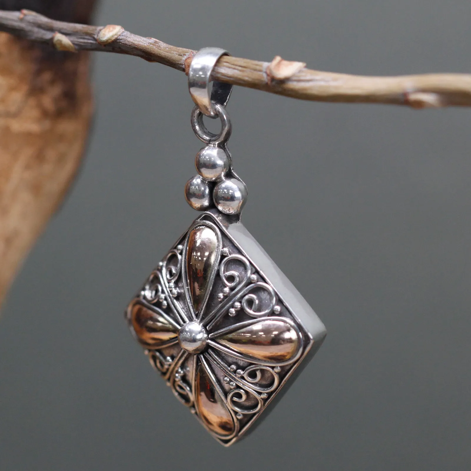 Elegant Silver & Gold Pendant - Square Drop | Mystic Feel Jewelry