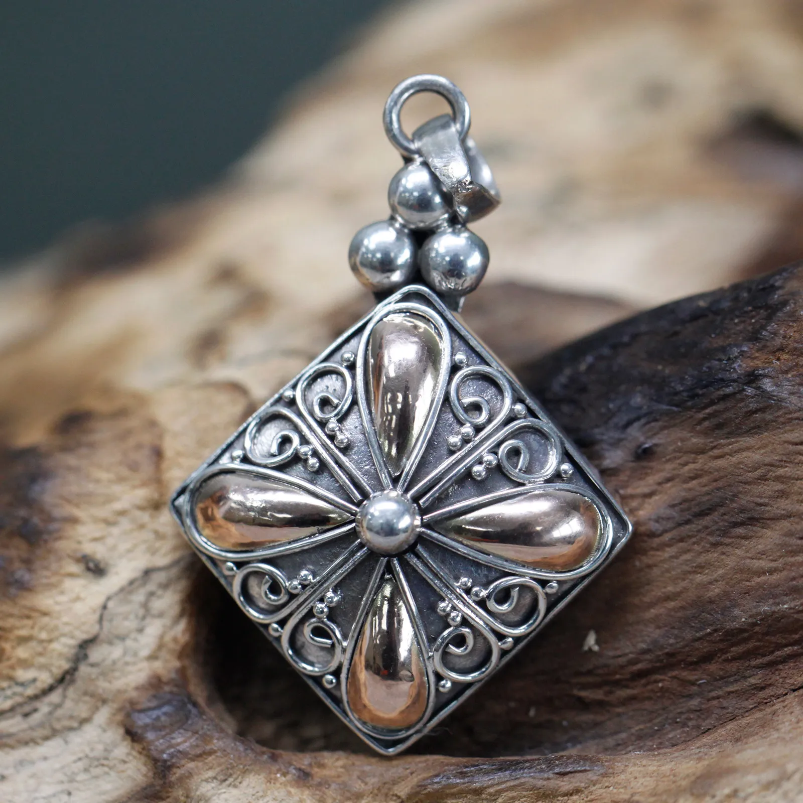 Elegant Silver & Gold Pendant - Square Drop | Mystic Feel Jewelry