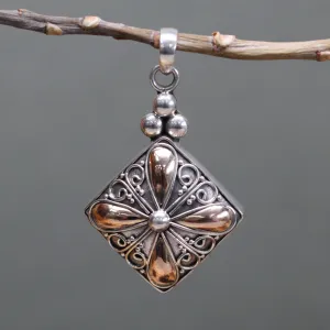 Elegant Silver & Gold Pendant - Square Drop | Mystic Feel Jewelry