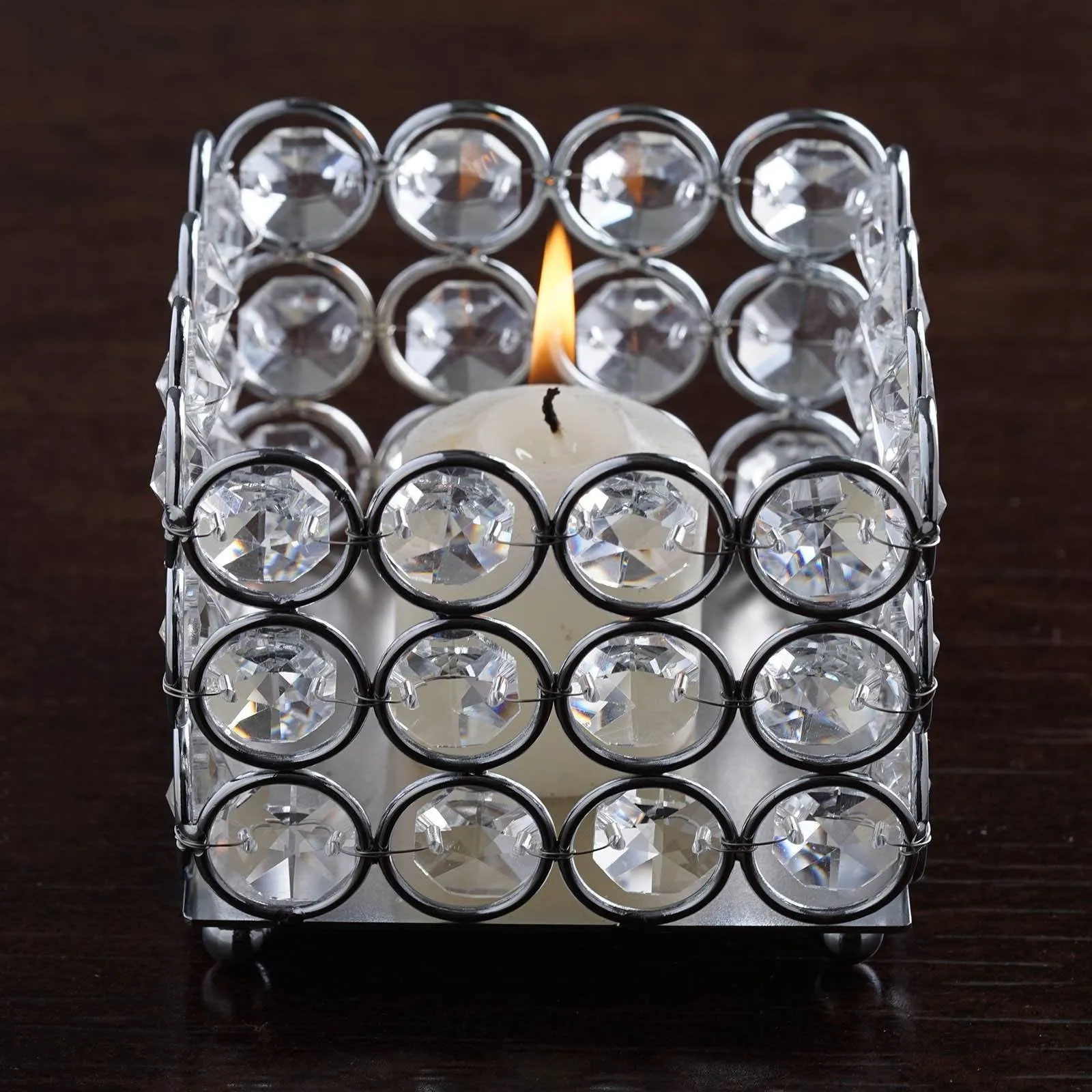 Illuminating Square Votive Tealight Wedding Crystal Candle Holder - 3.25" W x 3.25" L x 2.5" H