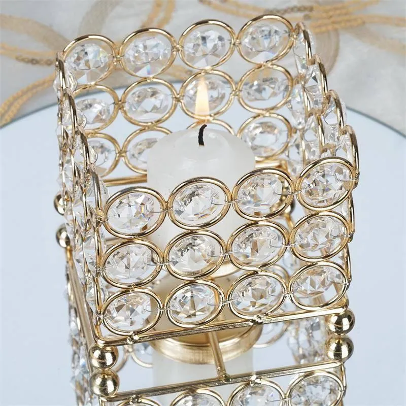 Illuminating Square Votive Tealight Wedding Crystal Candle Holder - Gold - 3.25" W x 3.25" L x 2.5" H