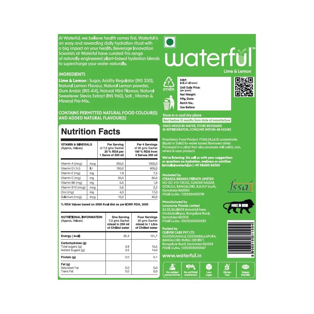 Lime and Lemon (30 gms X 5 sachets) 10  Vitamins & Minerals, Low Cal Hydration Powder Mix