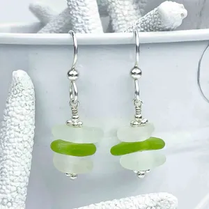 Lime Green and Clear Sea Glass Sea Stack Earrings | #1764