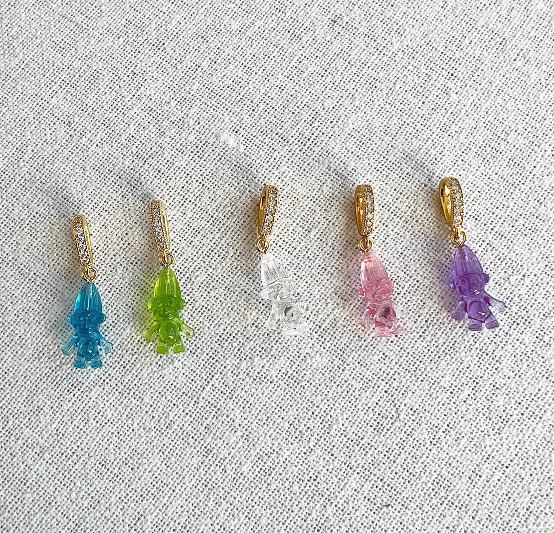 Norwegian Lucky Troll Translucent Pendant, Pave Gold Connector