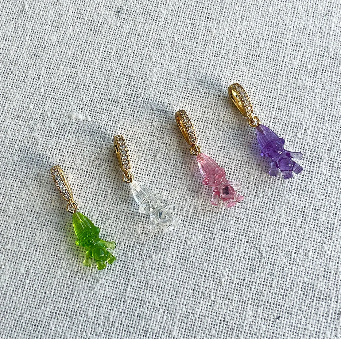 Norwegian Lucky Troll Translucent Pendant, Pave Gold Connector