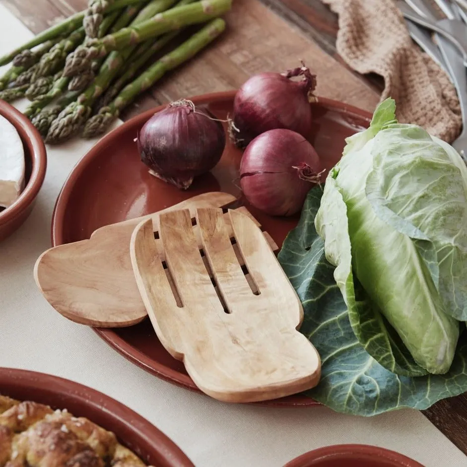 Olive Wood Salad Scoop Servers