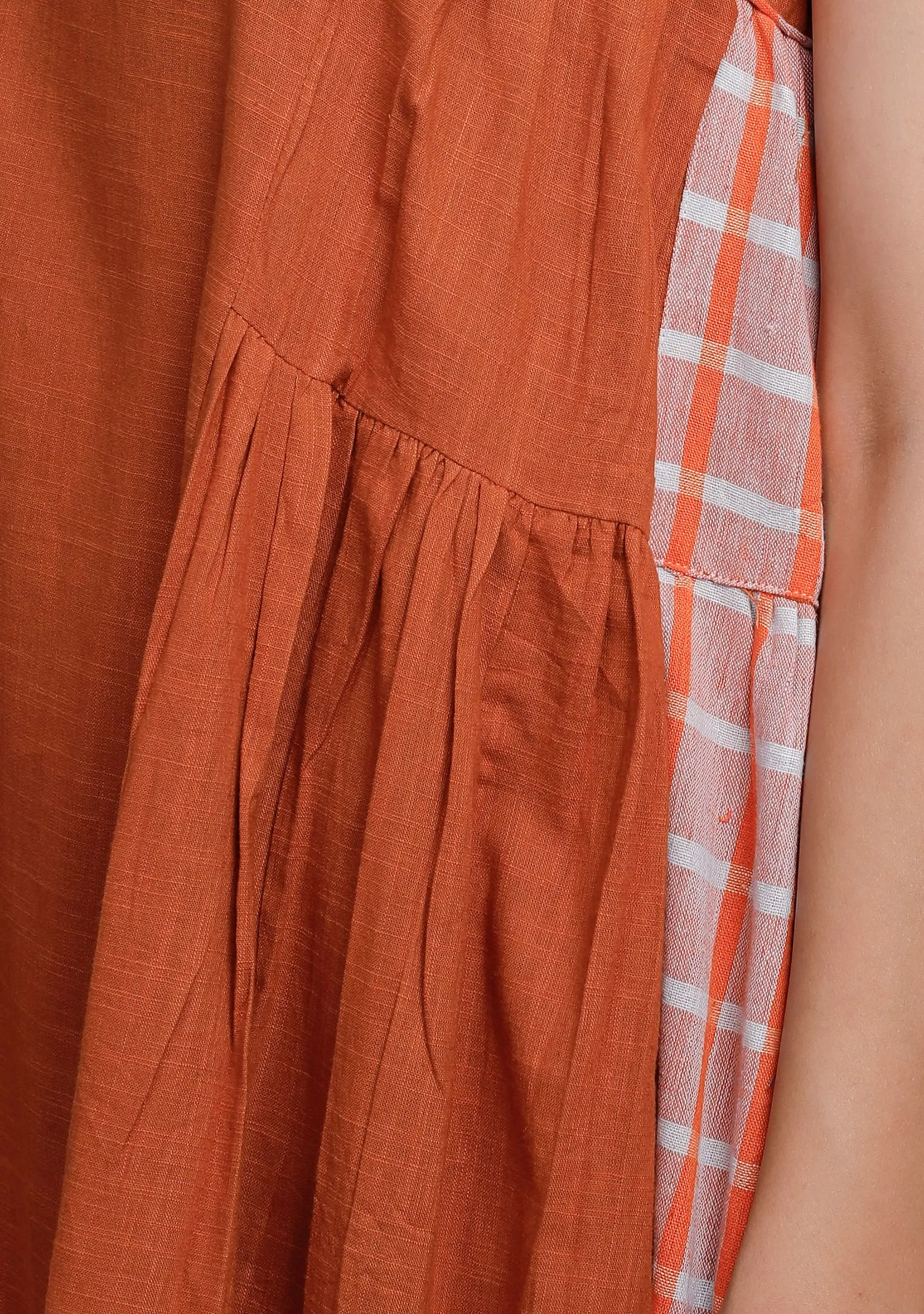 Orange Gamcha Panelled Kurta Dress