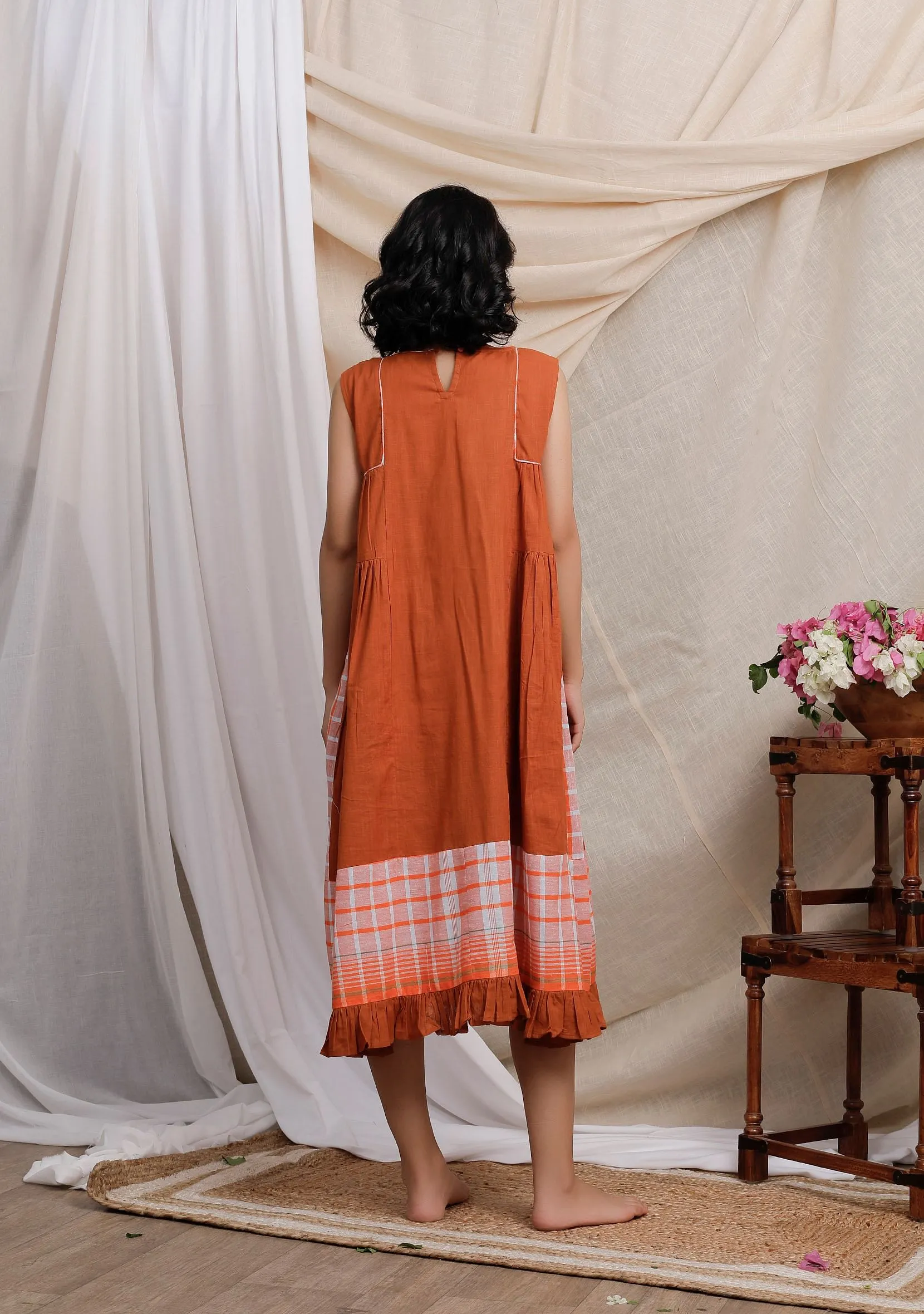 Orange Gamcha Panelled Kurta Dress