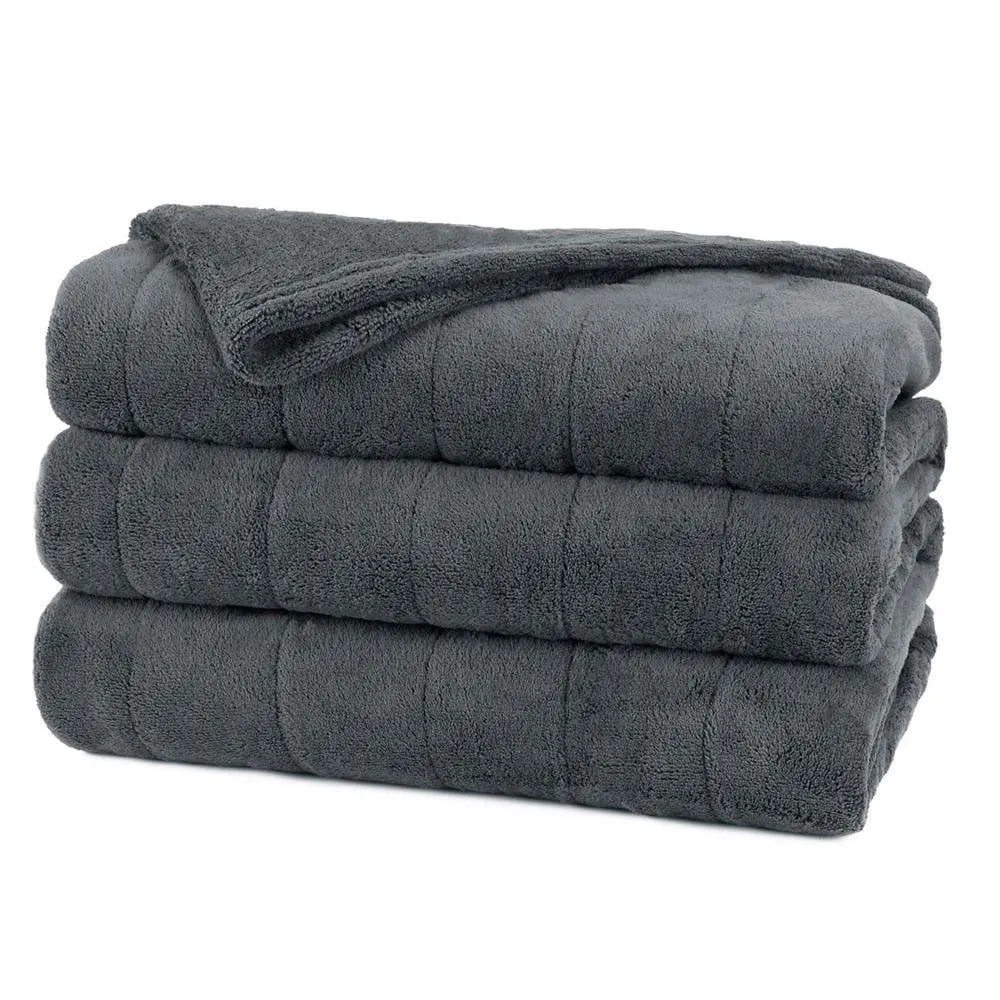 premium Channeled Velvet Plush Electric Heated Warming Blanket King Slate Gray