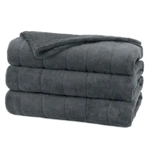 premium Channeled Velvet Plush Electric Heated Warming Blanket King Slate Gray