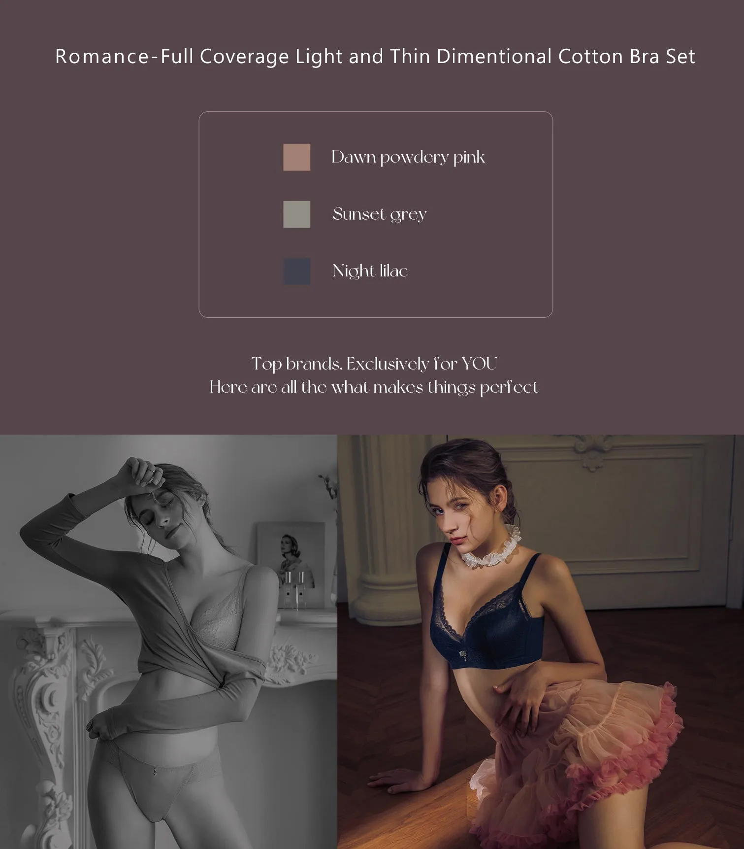 Romance-Full Coverage Light and Thin Dimentional Cotton Bra Set Dawn Powdery Pink