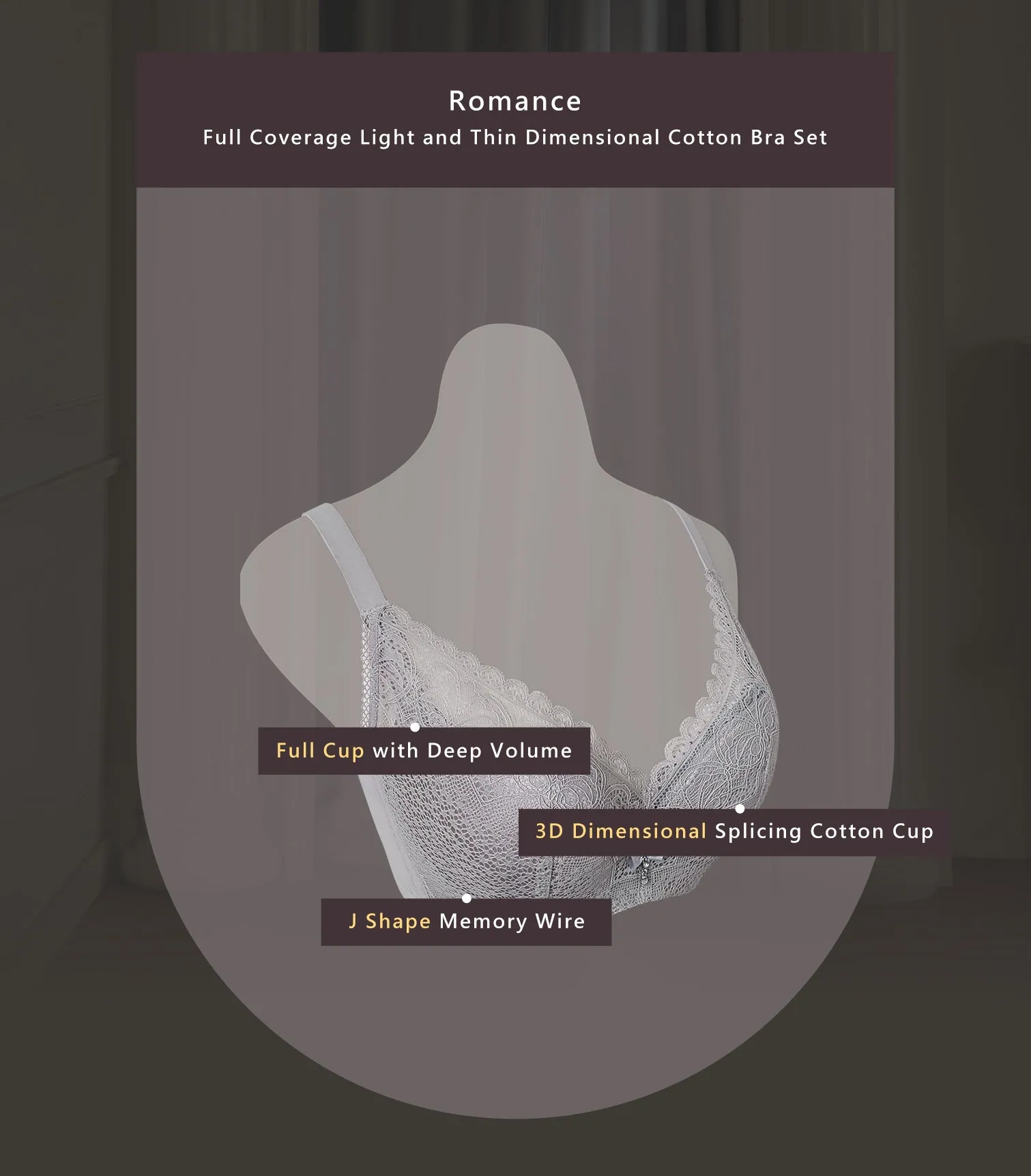 Romance-Full Coverage Light and Thin Dimentional Cotton Bra Set Dawn Powdery Pink