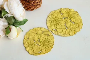 Set of Two Hand Plant Dyed Vintage Doilies in Sunny Yellow