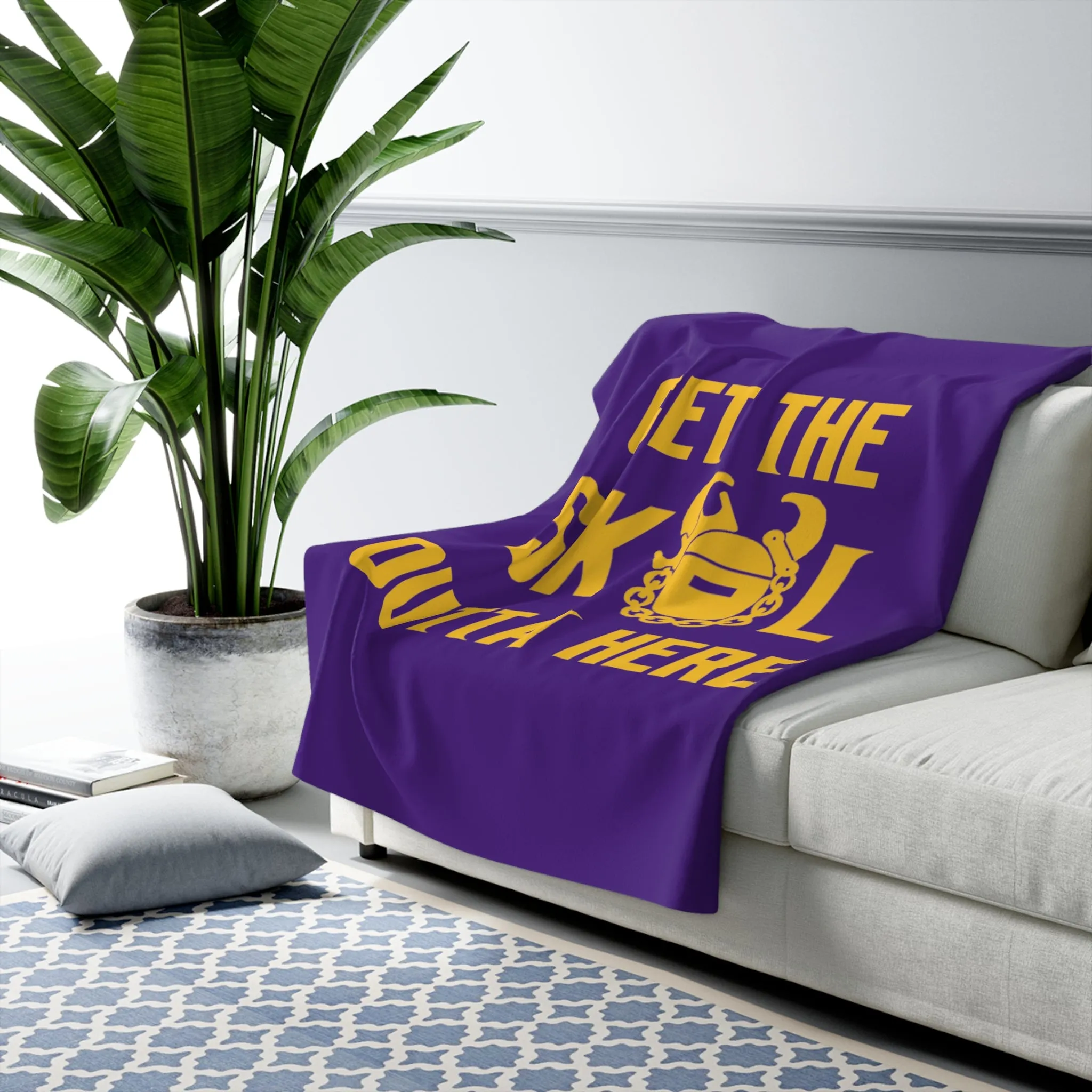 Sherpa Fleece Blanket - Purple/Gold - Get OUTTA Here