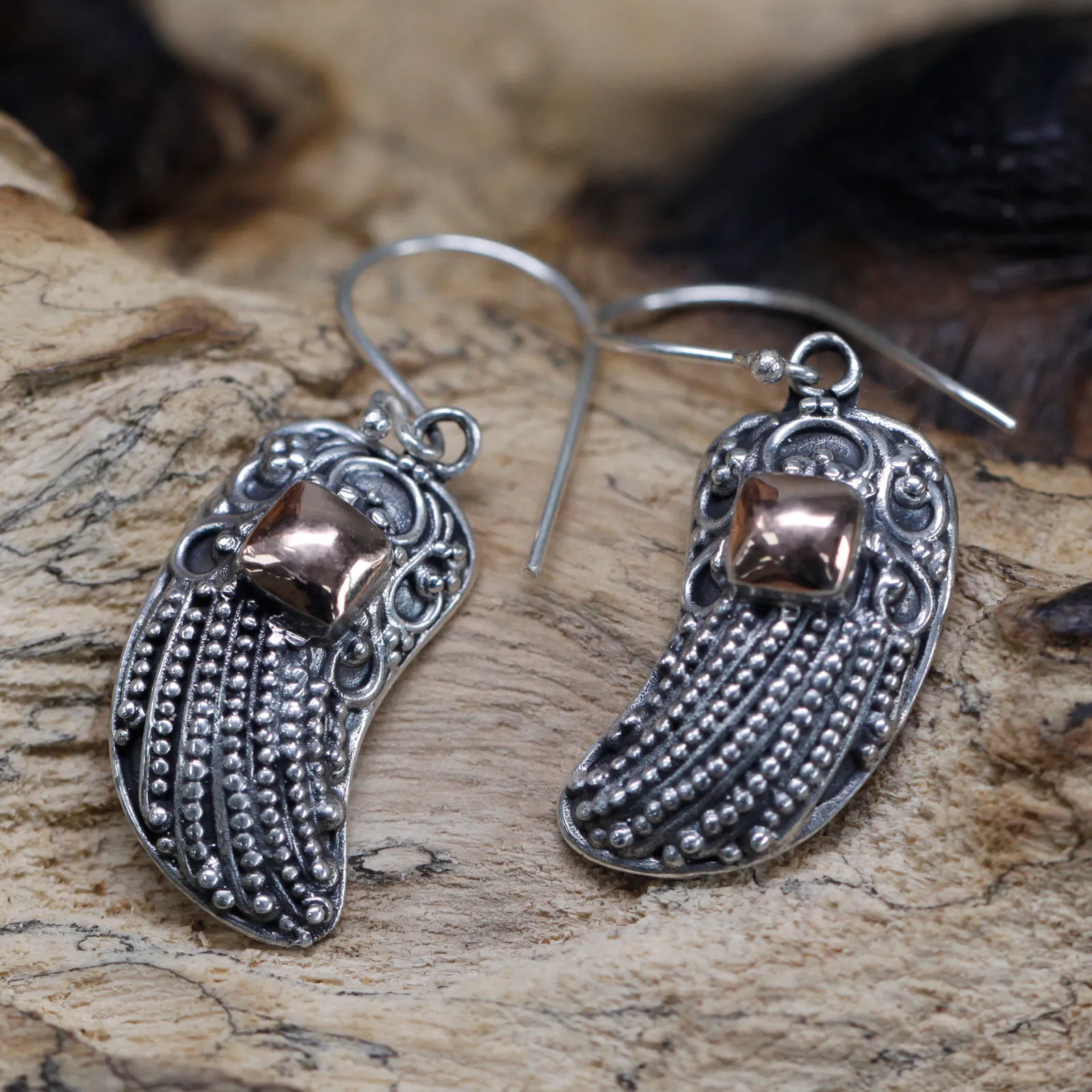 Silver & Gold Angel Wings Earrings | Exotic Jewelry by Ancient Wisdom – Ethically Sourced, Elegant Design