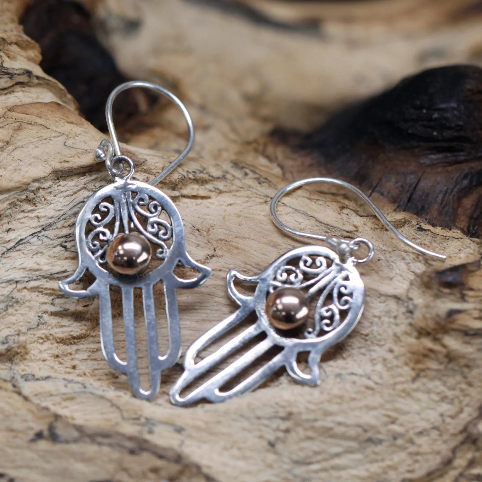 Silver & Gold Hamsa Earrings - Ethically Sourced, Exquisitely Designed Jewelry