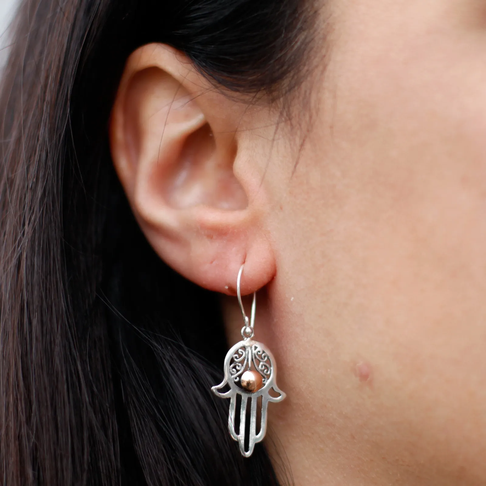 Silver & Gold Hamsa Earrings - Ethically Sourced, Exquisitely Designed Jewelry