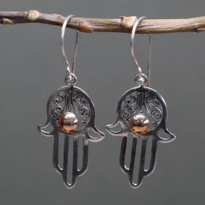 Silver & Gold Hamsa Earrings - Ethically Sourced, Exquisitely Designed Jewelry