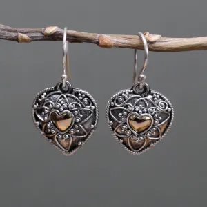 Silver & Gold Mandala Hearts Earrings – Ethically Sourced, Elegant, Exotic Jewelry