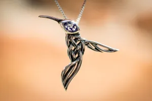 Silver Filigree Hummingbird Memorial Necklace with Cremation Ash