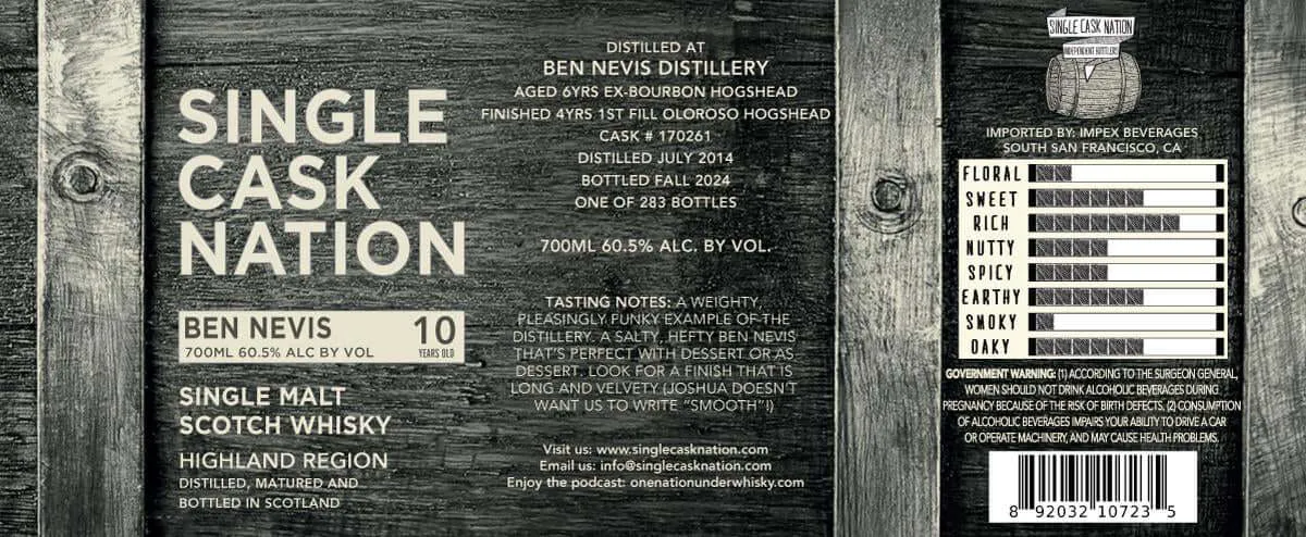 Single Cask Nation Ben Nevis 10-Year Single Malt Scotch Whisky