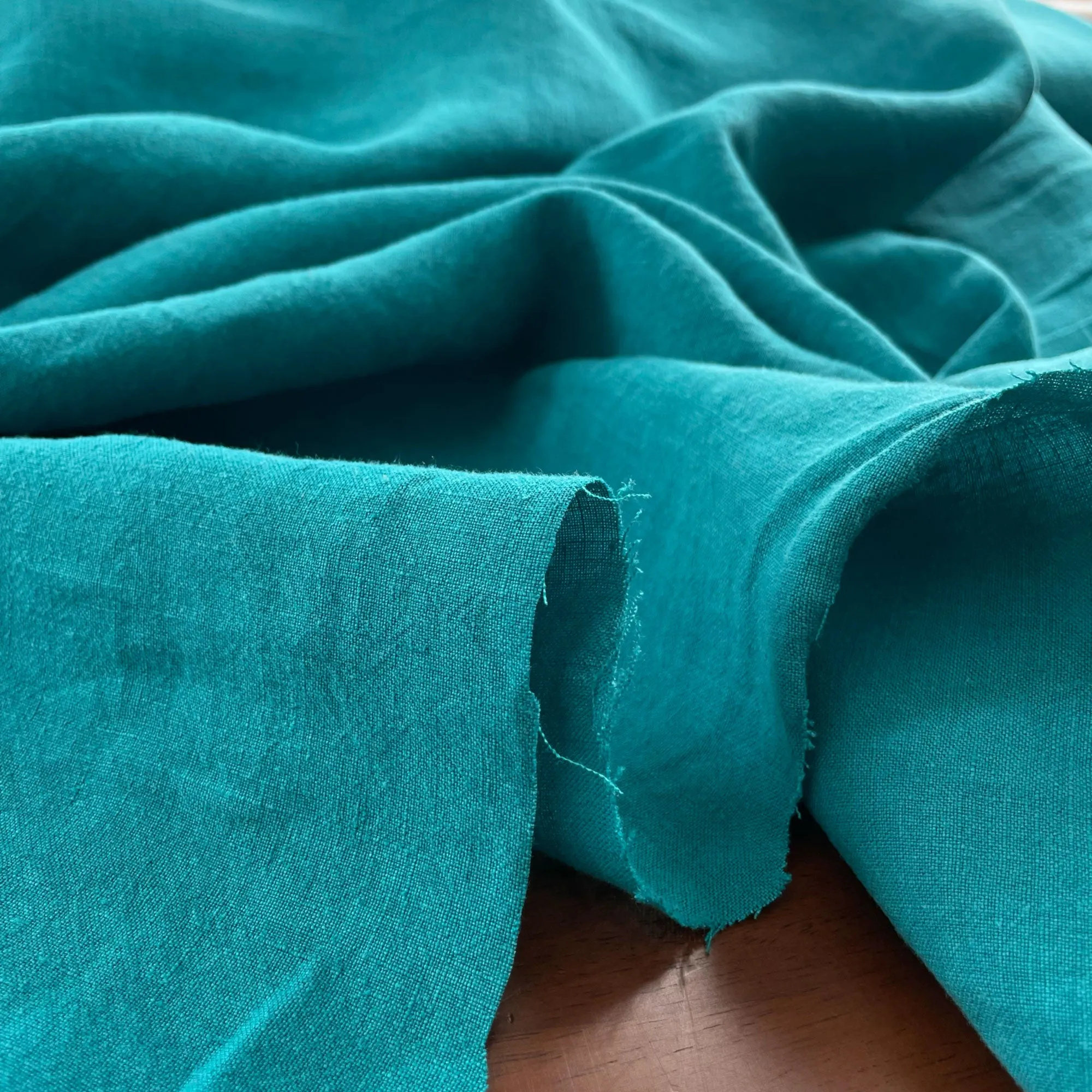 Soft Washed Lightweight Linen Fabric in Caribbean Blue