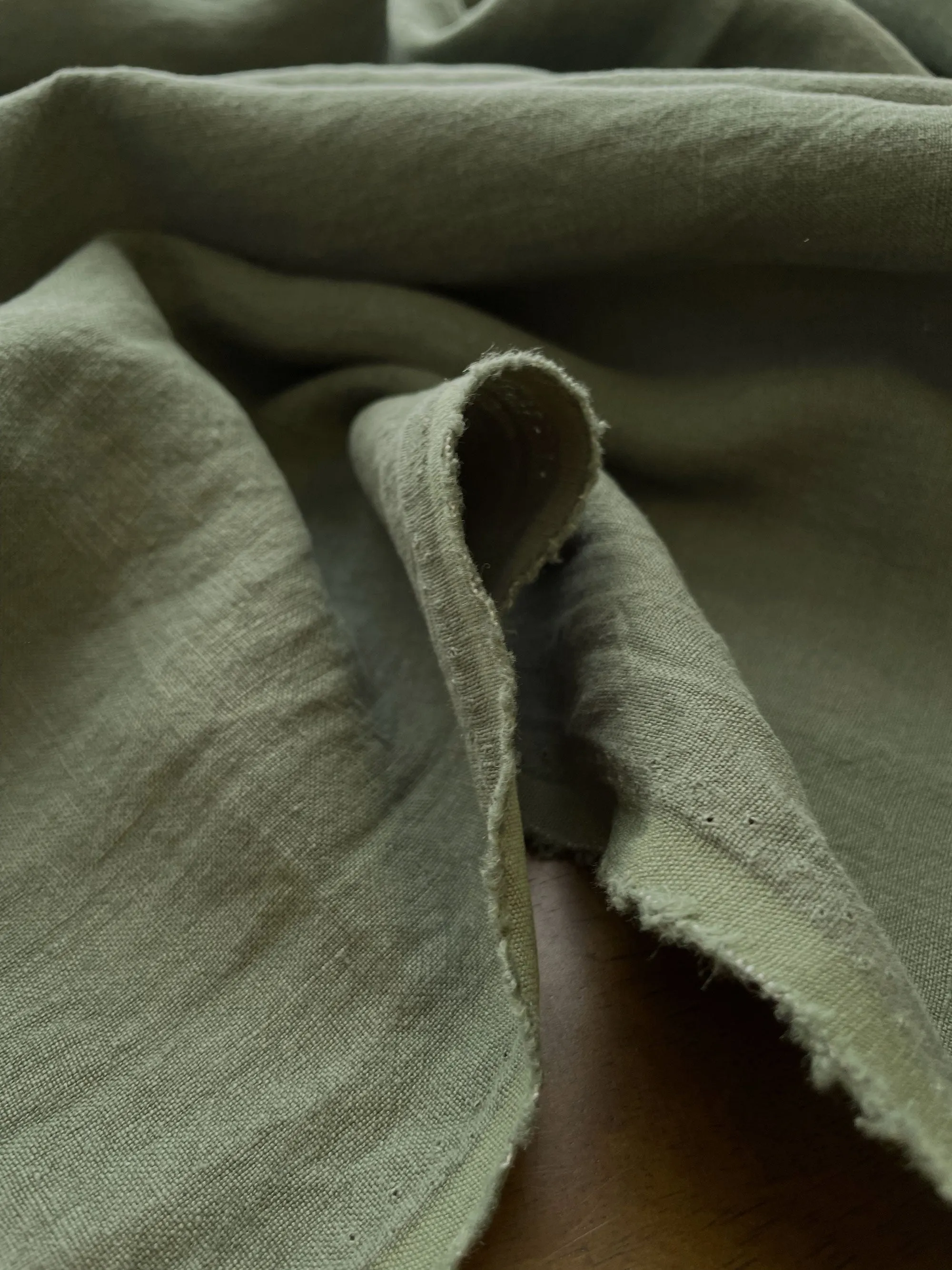 Soft Washed Lightweight Linen Fabric in Moss