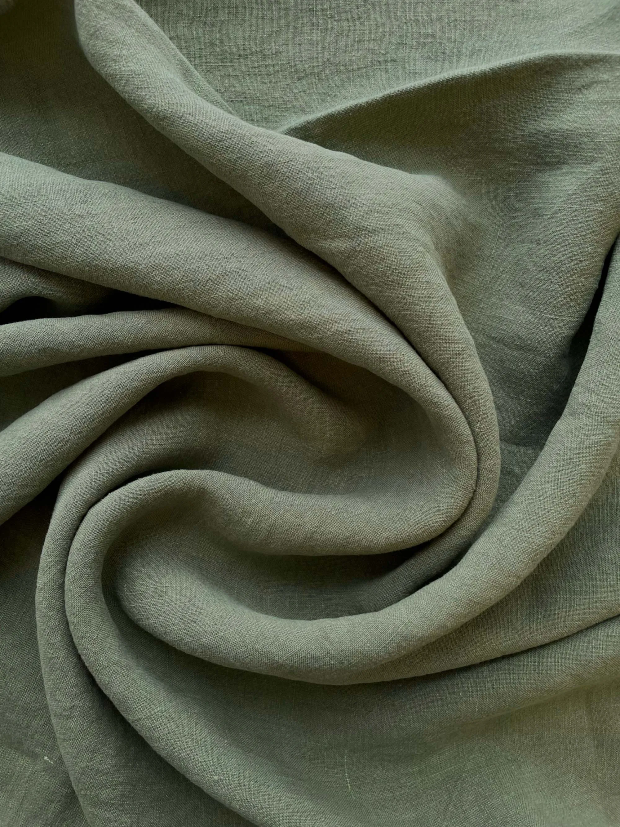 Soft Washed Lightweight Linen Fabric in Moss