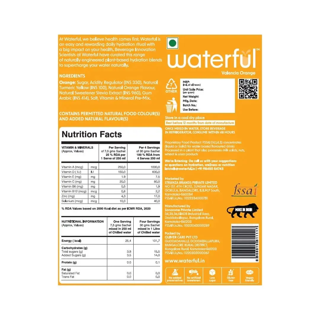 Valencia Orange (30 gms X 5 sachets) 10  Vitamins & Minerals, Low Cal Hydration Powder Mix