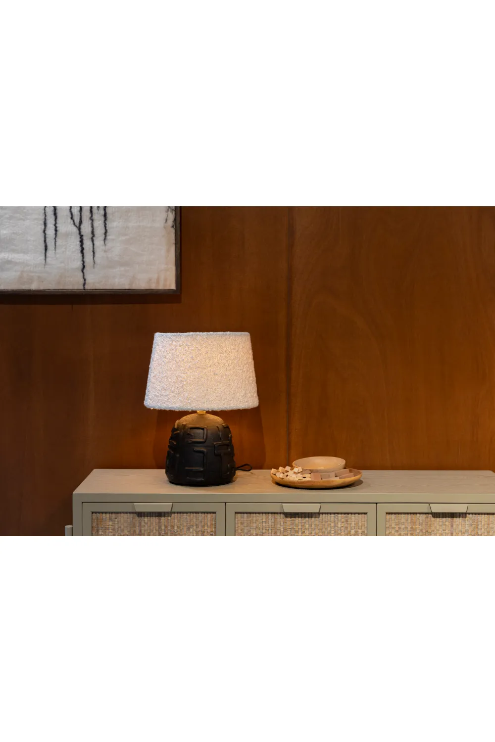 White Bouclé Table Lamp | Dutchbone Renzo